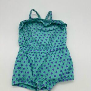 Cherokee Romper, Baby Girl's Size 12M Green With Purple Polka Dots